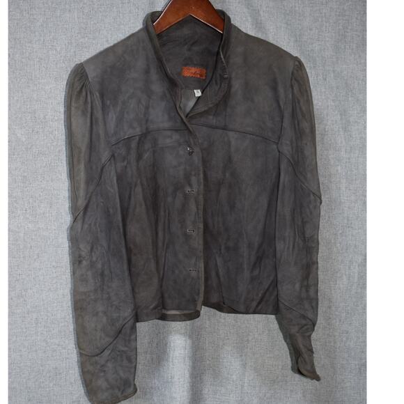 Tenderness Vintage Gray Genuine Suede Jacket Button Front Women’s Small - Picture 1 of 4
